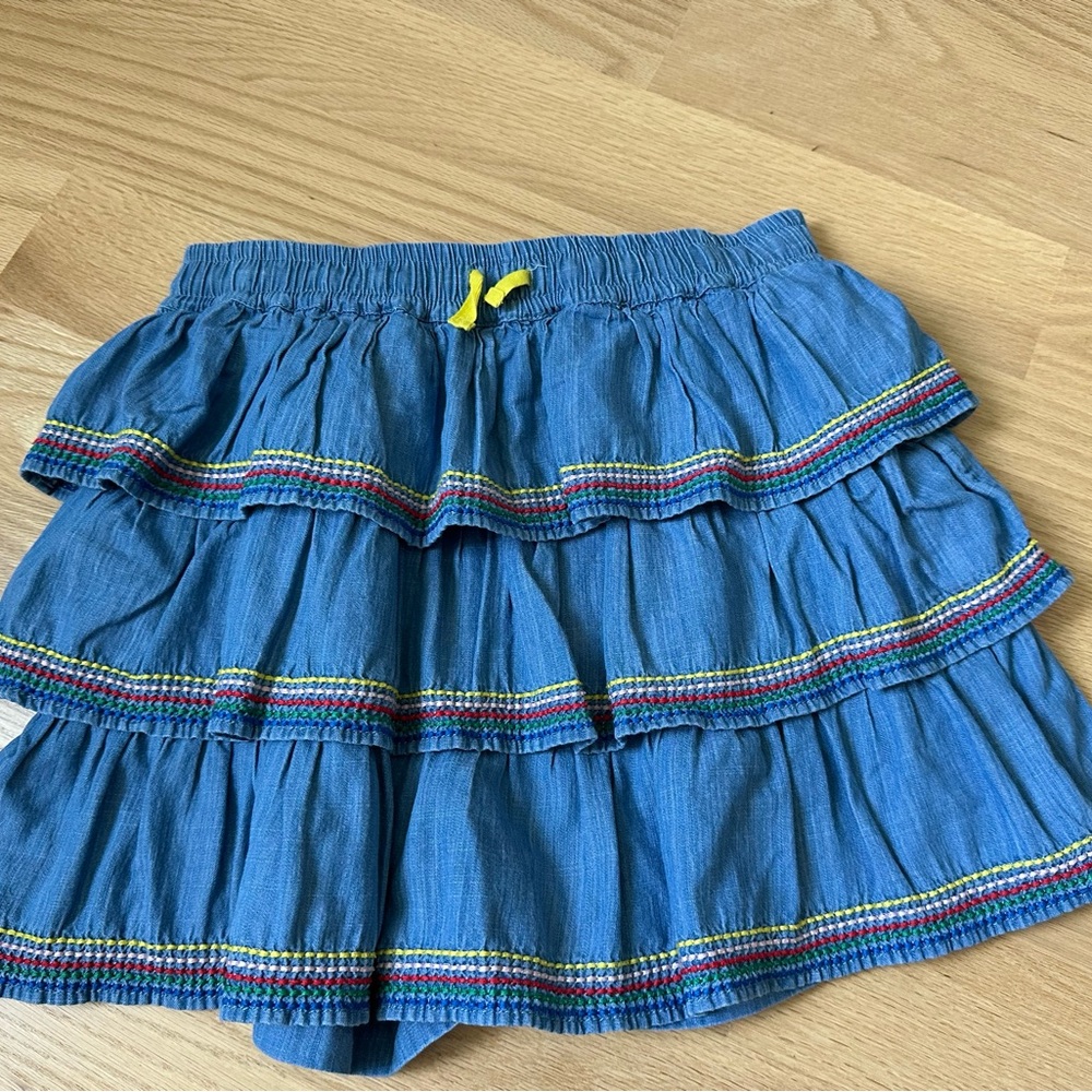 Mini Boden Blue Tiered Skirt with Colorful Trim 11-12